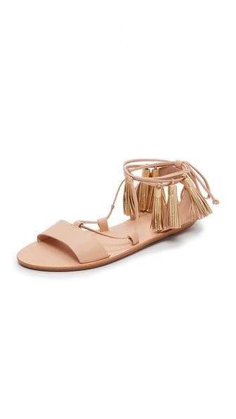Loeffler Randall Saffron Tassel Lace Up Sandals Wheat Gold lace-up flat sandals summer 2016
