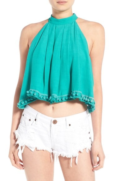 Lovers + Friends 'Botanic' Crop Halter Top Palm Green PomPom Hem halter tops summer 2016