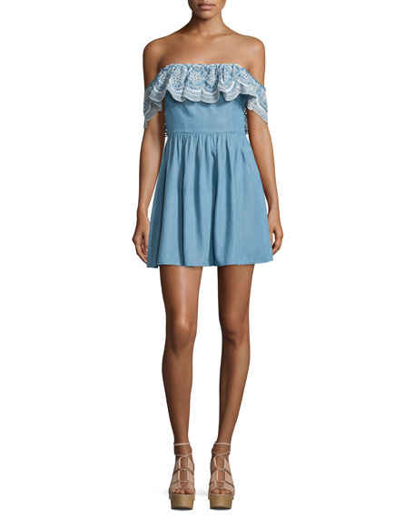 Lovers + Friends Dream Vacay Eyelet Off-The-Shoulder Dress Light Blue Wash