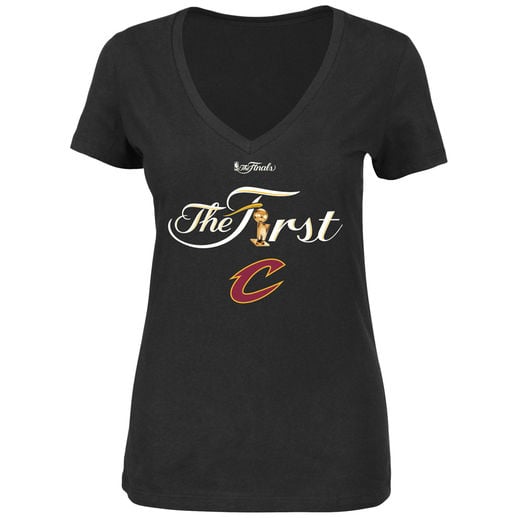 MAJESTIC CLEVELAND CAVALIERS WOMEN'S BLACK 2016 NBA FINALS CHAMPIONS FIRST TROPHY V-NECK T-SHIRT