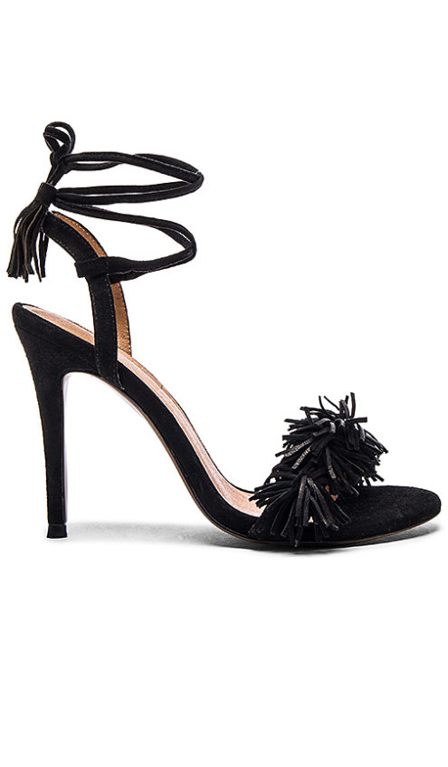 MATIKO Daphne Fringe Heel Black fringe heeled sandals summer wedding guest season