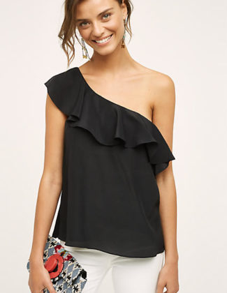 Maeve Silk One-Shoulder Blouse Black one shoulder tops summer