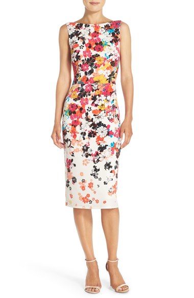 Maggy London Floral Jersey Sheath Dress Ivory Melon summer wedding guest sheath dresses