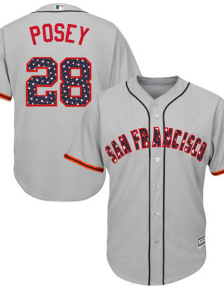Majestic Buster Posey San Francisco Giants Gray Stars & Stripes 4th of July Cool Base Player Jersey