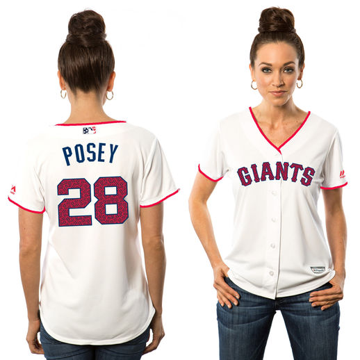 Majestic Buster Posey San Francisco Giants Women's White Fashion Stars & Stripes Cool Base Player Jersey 4th of july san francisco giants jersey women