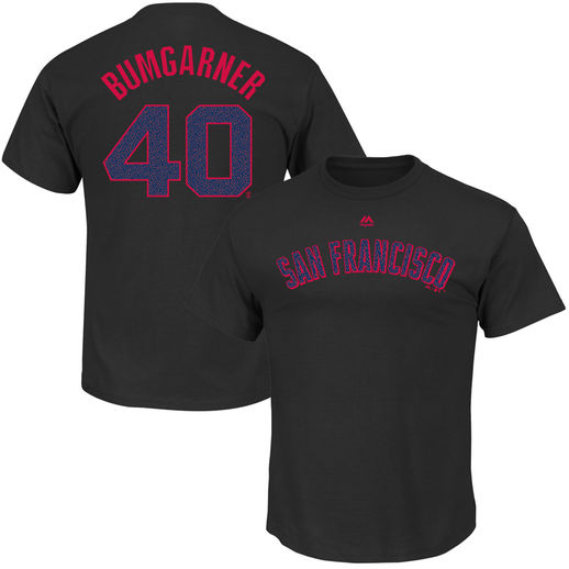 Majestic Madison Bumgarner San Francisco Giants Black Stars & Stripes Name and Number T-Shirt san francisco giants 4th of july shirts jerseys men women kids