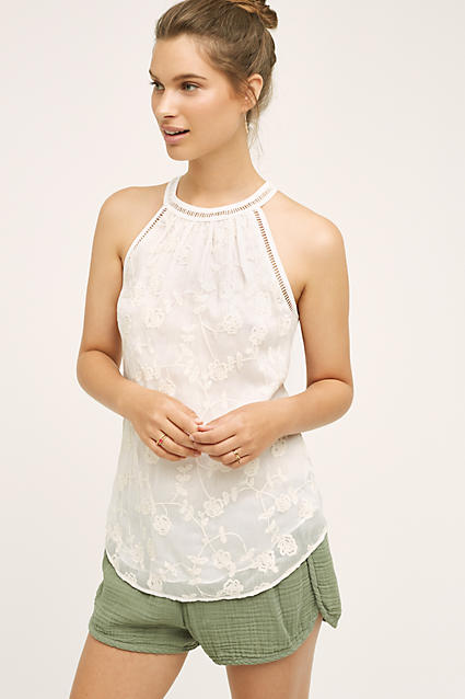 Meadow Rue Moonflower Embroidered Halter Top White trendy halter tops summer 2016