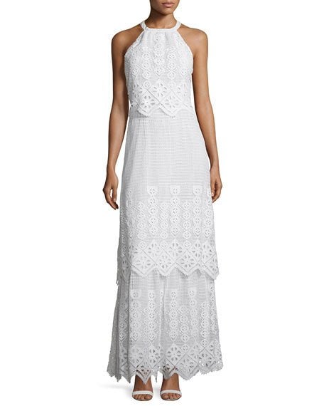 Miguelina Edna Crocheted-Lace Halter Maxi Dress Pure White