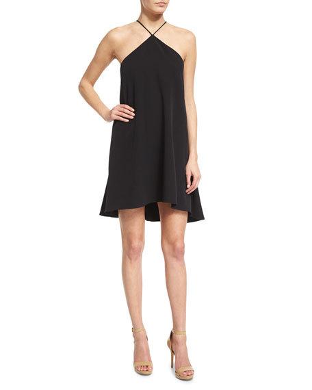 Milly Halter-Neck Cascade-Back Dress Black 