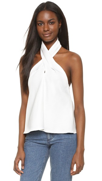 Nicholas N/Nicholas Crisscross Halter Flare Top White halter tops summer trend