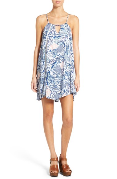 Paper Crane Print Shift Dress Ivory Blue Multi cutout dresses summer 2016