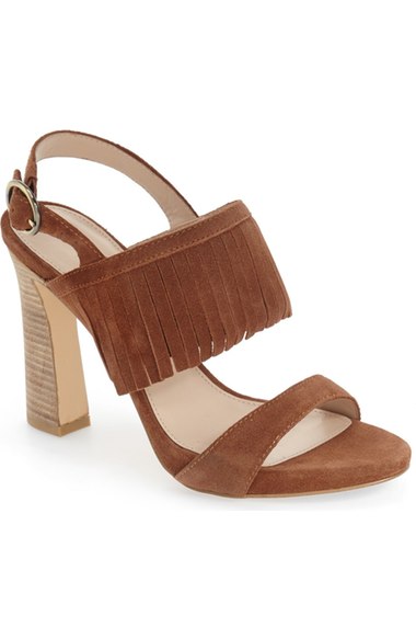 Pelle Moda 'Nora' Fringe Sandal (Women) Cognac Leather fringe heeled sandals summer wedding guest season