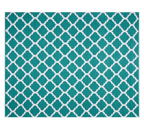 Pottery Barn BECCA TILE REVERSIBLE INDOOR/OUTDOOR RUG - TEAL pottery barn 4th of july sale