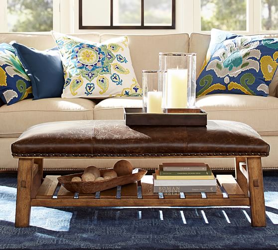 Pottery Barn CADEN LEATHER RECTANGULAR OTTOMAN pottery barn 4th of july sale buy more save more