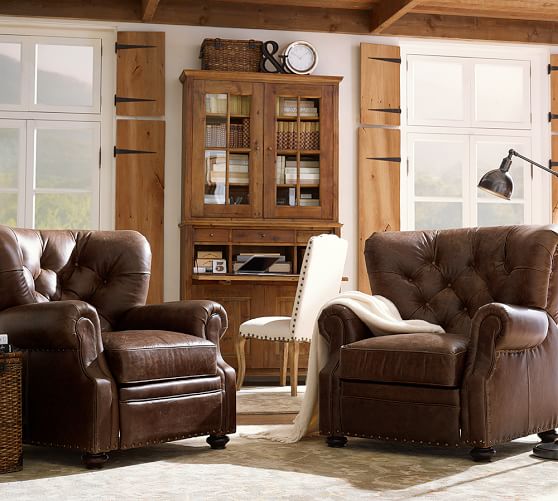 Pottery Barn LANSING TUFTED LEATHER RECLINER sale