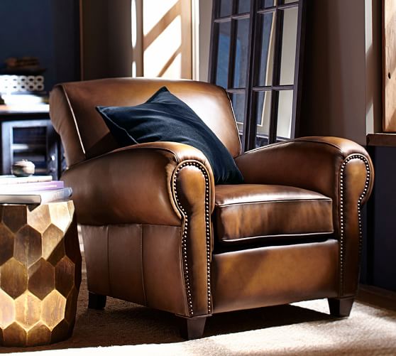 Pottery Barn MANHATTAN LEATHER ARMCHAIR WITH NAILHEADS pottery barn leather event sale