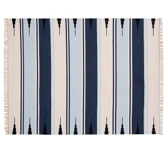 Pottery Barn SERAPE STRIPE SYNTHETIC INDOOR/OUTDOOR RUG - BLUE pottery barn 4th of july sale clearance
