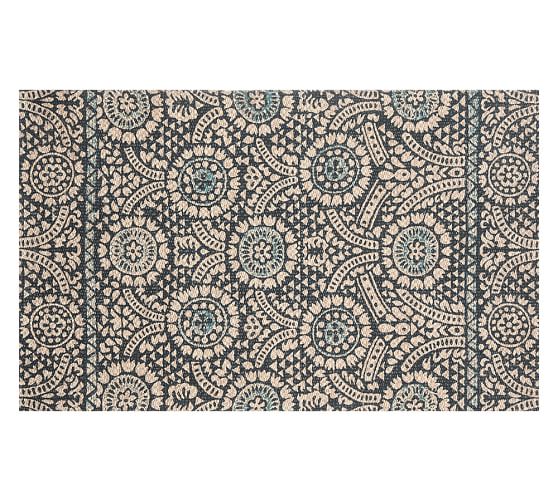 Pottery Barn SUNNY PRINTED NATURAL FIBER RUG - BLUE pottery barn 4th of july sale