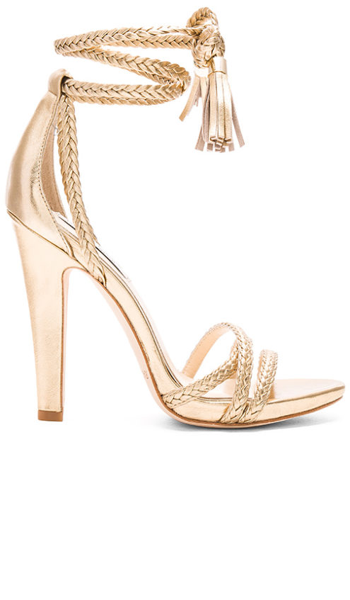 RACHEL ZOE Odette Heel Gold fringe heeled sandals summer 