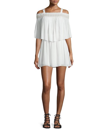 Ramy Brook Sadie Cold-Shoulder Popover Mini Dress Soft White cold shoulder dresses summer