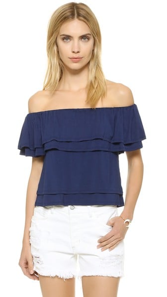 Rebecca Minkoff Deva Tiered Ruffle Off The Shoulder Top Indigo  casual off the shoulder tops for summer
