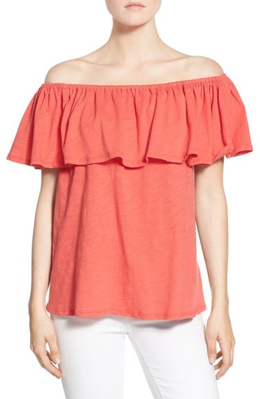 Rebecca Minkoff 'Diosa' Off the Shoulder Cotton Top Sunset casual off the shoulder tops for summer