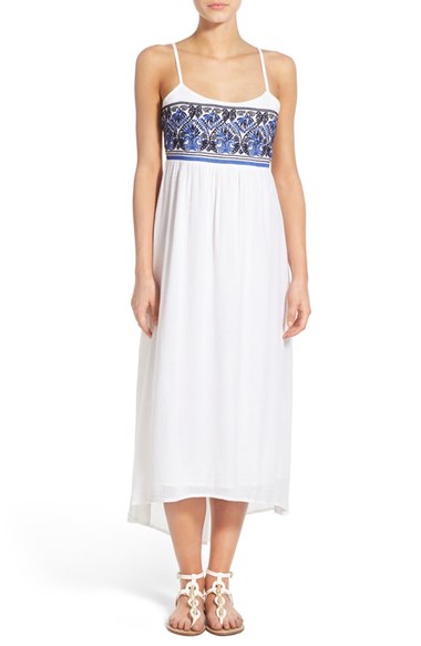Roxy 'Wild Horses' Embroidered Midi Dress Bright White cutout dresses summer 