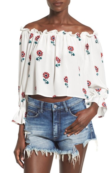 STONE COLD FOX 'Koshi' Off the Shoulder Silk Crop Top Lolita Floral Print casual off the shoulder tops for summer
