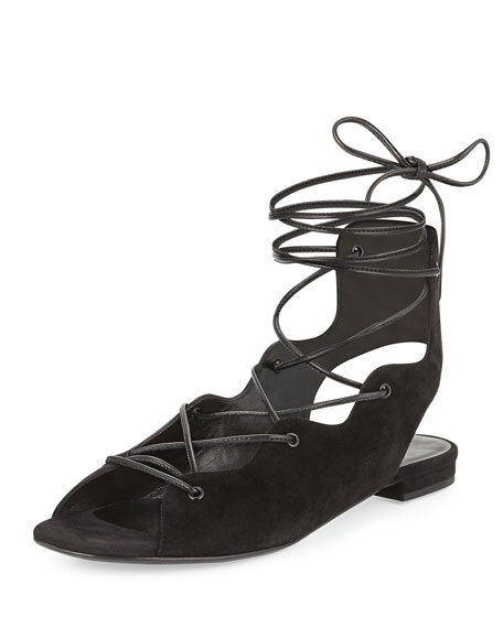 Saint Laurent Suede Lace-Up Flat Sandal Black lace-up flat sandals summer 2016
