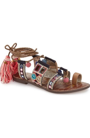 Sam Edelman 'Gretchen' Embellished Lace-Up Sandal (Women) Golden Caramel lace-up flat sandals summer 2016