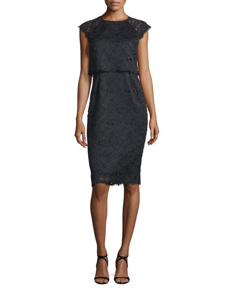 Shoshanna Cap-Sleeve Popover Lace Dress Jet popover dresses summer wedding season