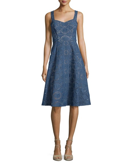 Shoshanna Chambray Sleeveless Eyelet Dress Denim eyelet dresses summer 