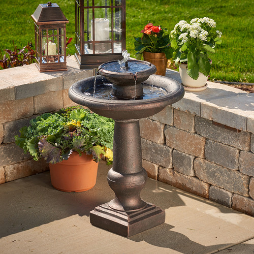 Smart Solar Chatsworth Two-Tier Solar On-Demand Fountain birdbaths garden patio summer