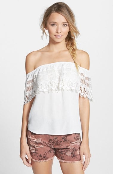 Socialite Crochet Off the Shoulder Top Ivory casual off the shoulder tops for summer