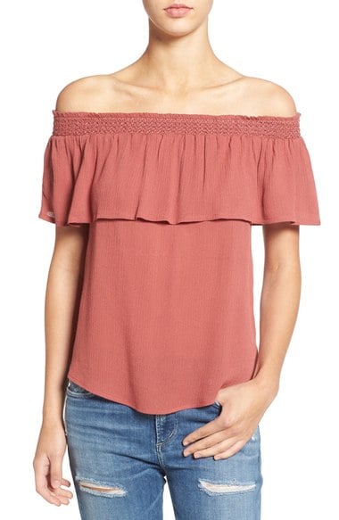 Socialite Ruffle Off the Shoulder Top Terra Cotta casual off the shoulder tops for summer