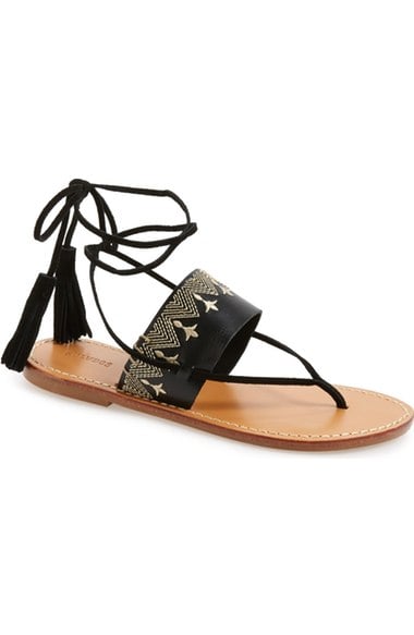 Soludos Flat Sandal with Wraparound Laces (Women) Black Leather lace-up flat sandals summer 2016