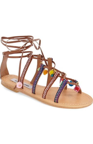 Steve Madden 'Ommaha' Embellished Lace-up Sandal (Women) Pompom Accents lace-up flat sandals summer 2016
