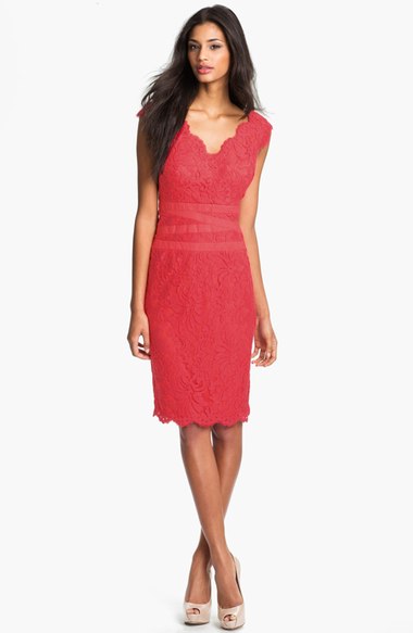 Tadashi Shoji Embroidered Lace Sheath Dress (Regular & Petite) Cantaloupe summer wedding guest sheath dresses