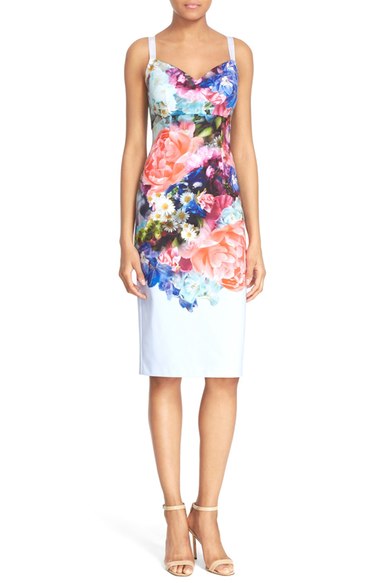Ted Baker London 'Emore' Floral Print Strappy Sheath Dress Pale Blue