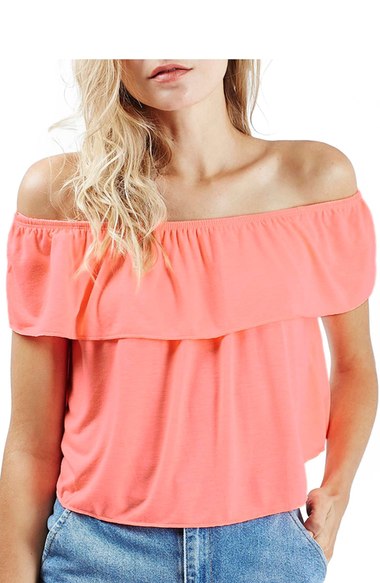 Topshop 'Bardot' Off the Shoulder Blouse Coral  casual off the shoulder tops for summer