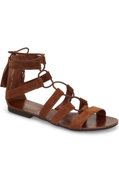 Topshop 'Hipster' Lace-Up Sandal (Women) Brown lace-up flat sandals summer 2016