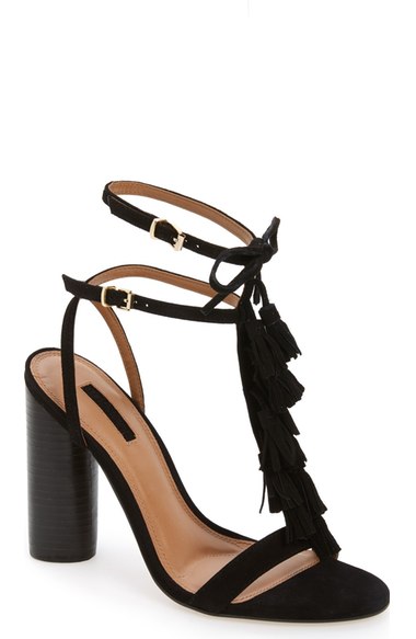 Topshop 'Ripple' Tasseled Round Heel Sandal (Women) Black Leather