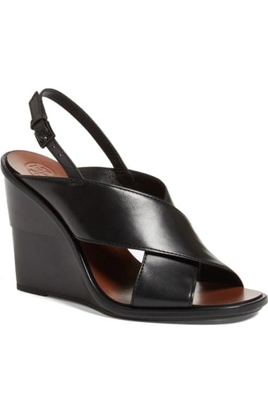 Tory Burch 'Gabrielle' Slingback Wedge (Women) Black Nappa trendy wedge sandals summer 2016
