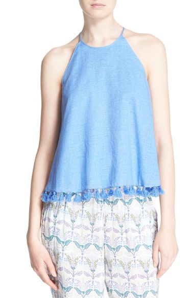 Tory Burch 'Lindsay' Tassel Trim Tank Chicory Blue trendy halter tops summer 2016
