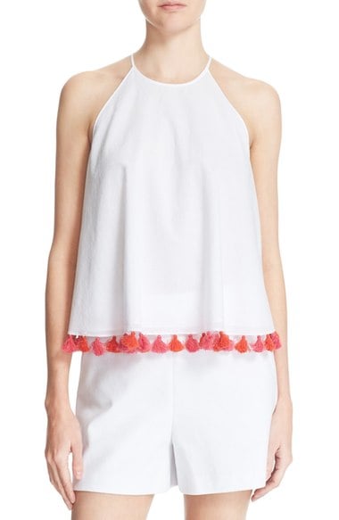 Tory Burch 'Lindsay' Tassel Trim Tank White halter tops trendy summer 2016