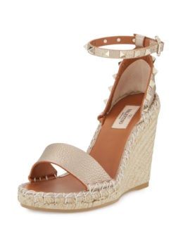 Valentino Rockstud Metallic Ankle-Wrap Wedge Sandal Skin Metallic wedge sandals summer 2016