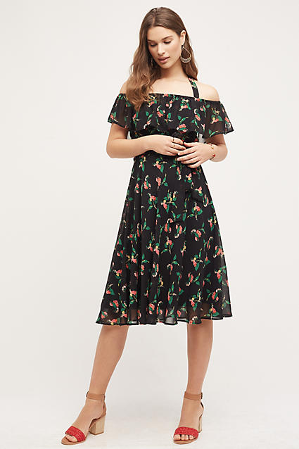 Vanessa Virginia Nigella Floral Print Dress Black Motif off the shoulder wedding guest dresses summer