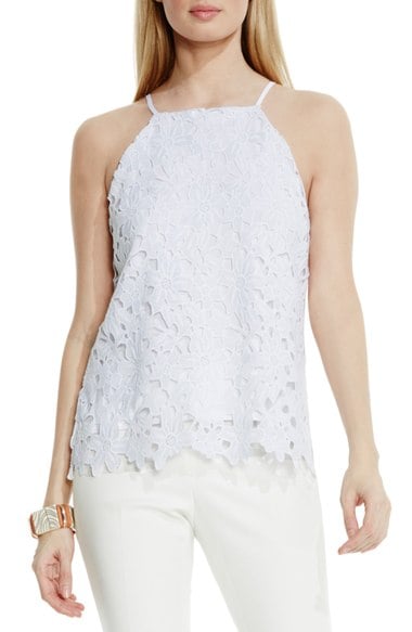 Vince Camuto Floral Lace Front Tank Ultra White trendy halter tops summer 2016