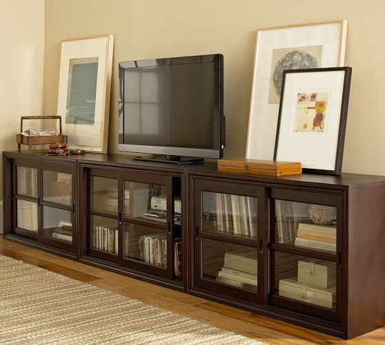 WINSLOW GLASS DOOR LONG MEDIA STAND Pottery Barn 4th of july sale
