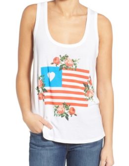 Wildfox 'Granny's Flag Roadtrip' Graphic Tank Clean White Red Blue 4th of july tops summer